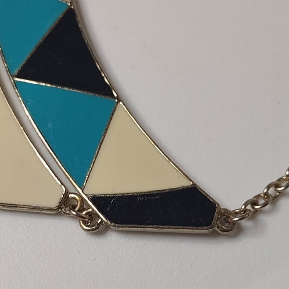 Off White, Blue, And Black Triangle Pendant Necklace Adjustable 23.5" To 25.5" - Picture 5 of 12